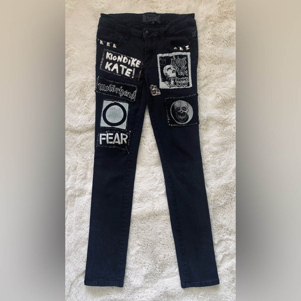 Tripp NYC Customize Studded & Patch Work Black Denim  Jeans Size: 30